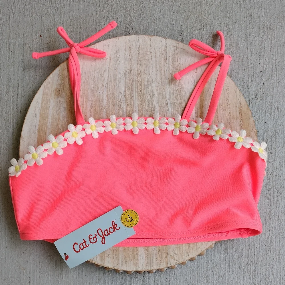 Girls' Simple Daisy Floral Printed Bikini Top L 10/12 - Picture 4 of 7